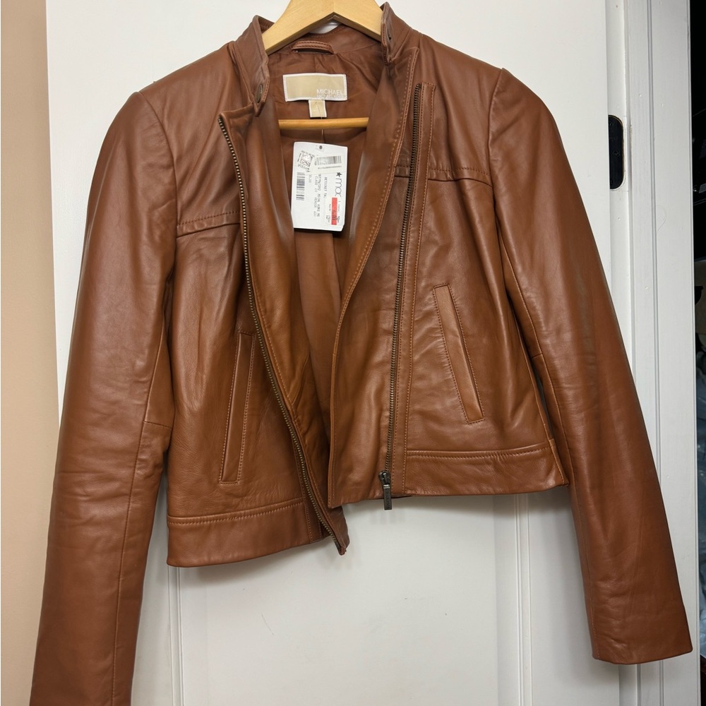 Michael Kors Brown Leather Jacket Timeless Elegance - Size S